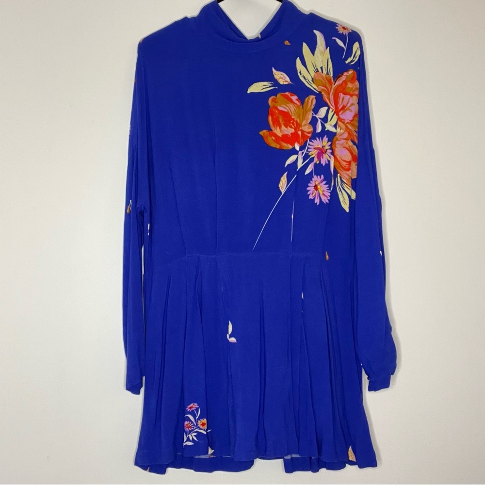 Blue Floral Long-Sleeve Women's Dress